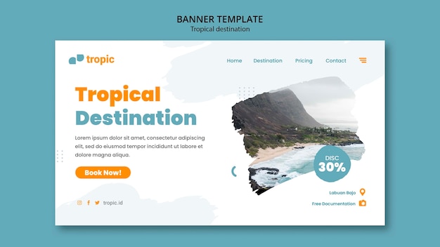 熱帯の目的地旅行のランディング ページ テンプレート