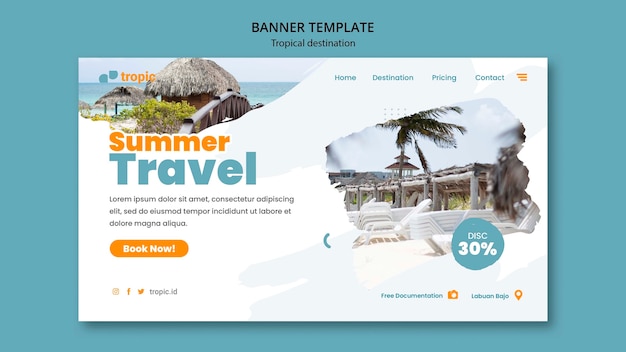 Free PSD tropical destination travel landing page template