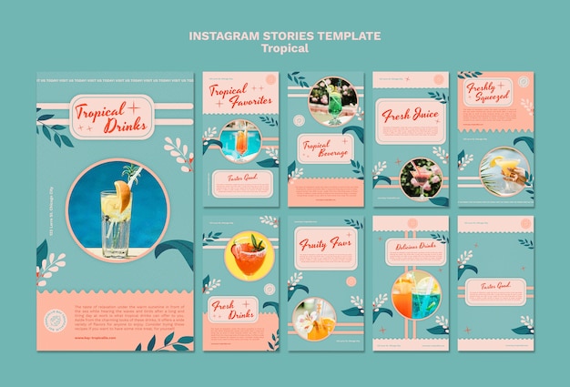 PSD gratuito modello di storie di instagram di bevande tropicali