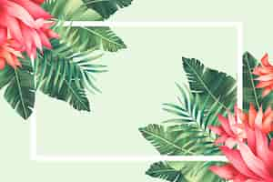 Free PSD tropical floral border with hand painted leaves and flowers