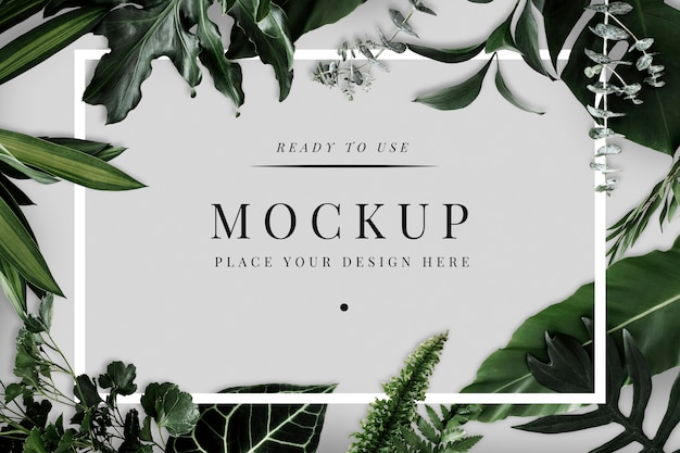 Free PSD tropical foliage design frame mockup