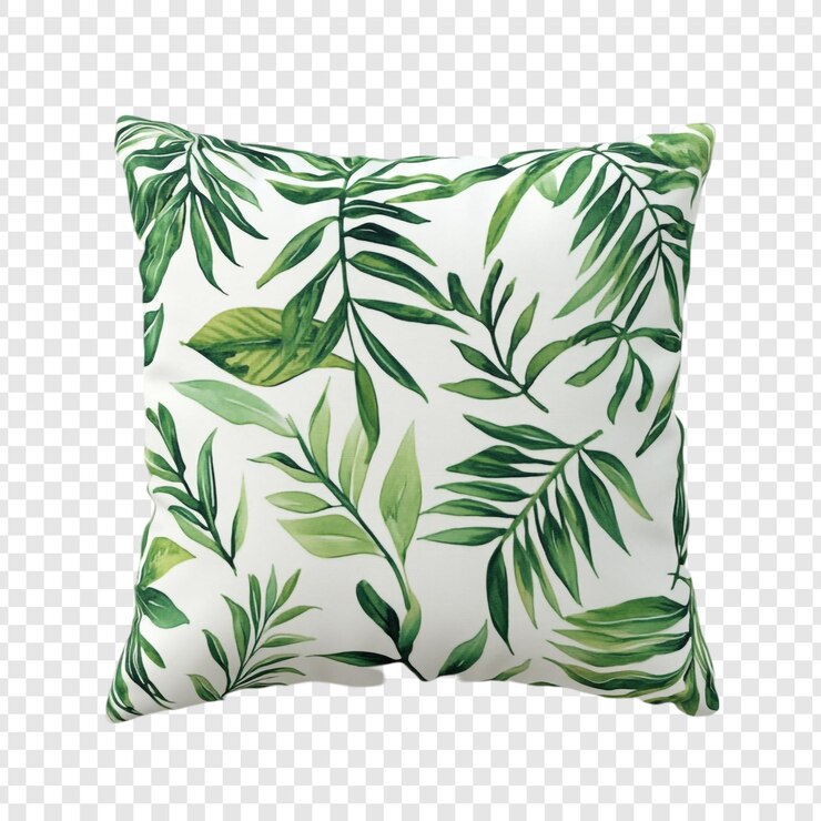 Free PSD tropical green leaves pillow a lush home decor accent