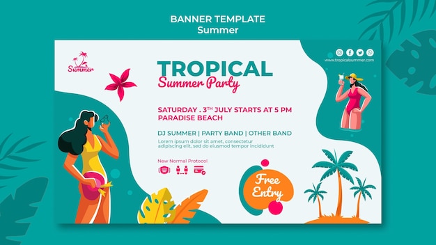 PSD gratuito modello di banner festa estiva tropicale