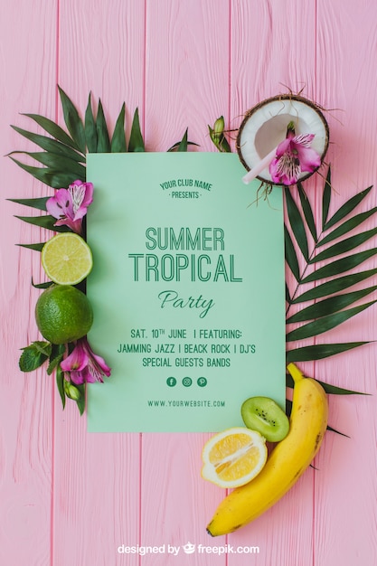 PSD gratuito concetto di invito di festa di estate tropicale