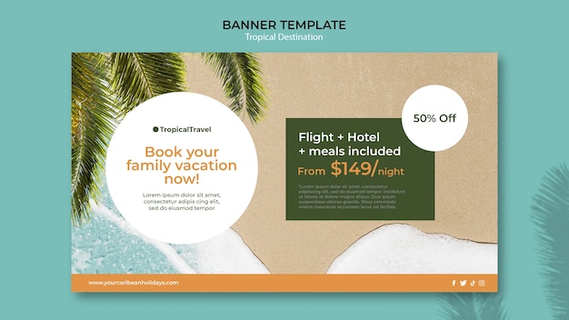 Free PSD tropical travel destination horizontal banner template