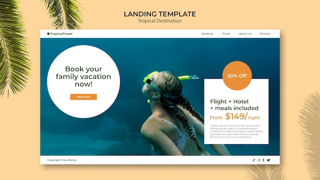 Free PSD tropical travel destination landing page template