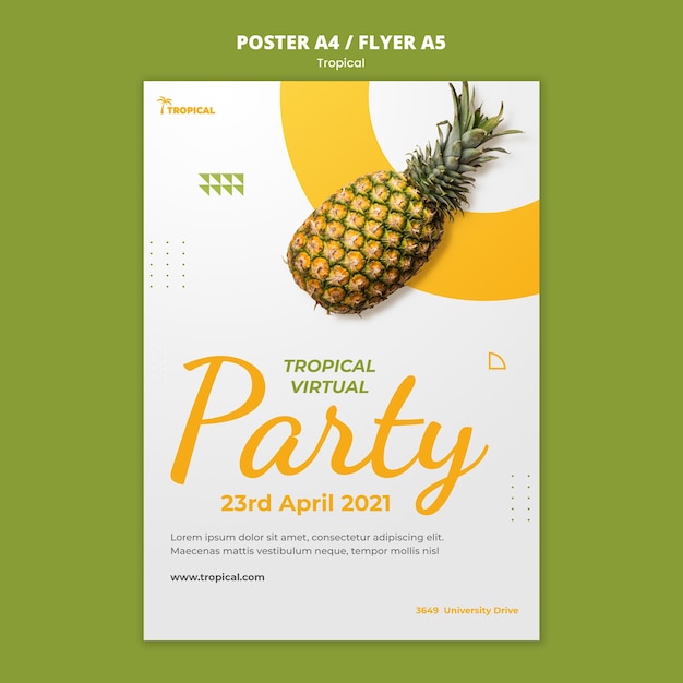 Free PSD tropical vibes party poster template