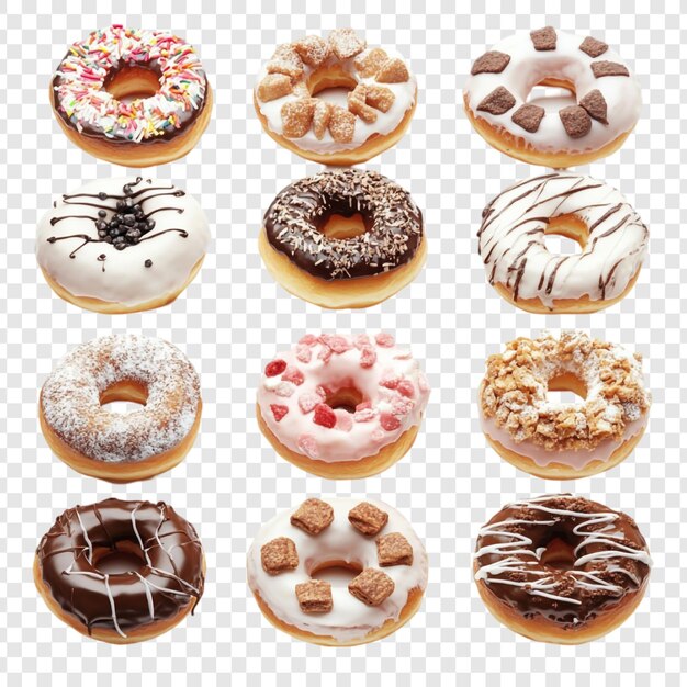 12つの美味しいドーナツ 甘いグラゼッドの美味しいコレクション