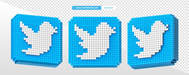 Монета с логотипом Twitter в пиксельной графике 3d с прозрачным фоном