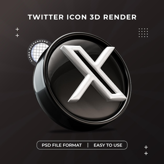 Free PSD twitter logo icon isolated 3d render illustration