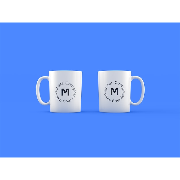 Two mugs on blue background mock up
