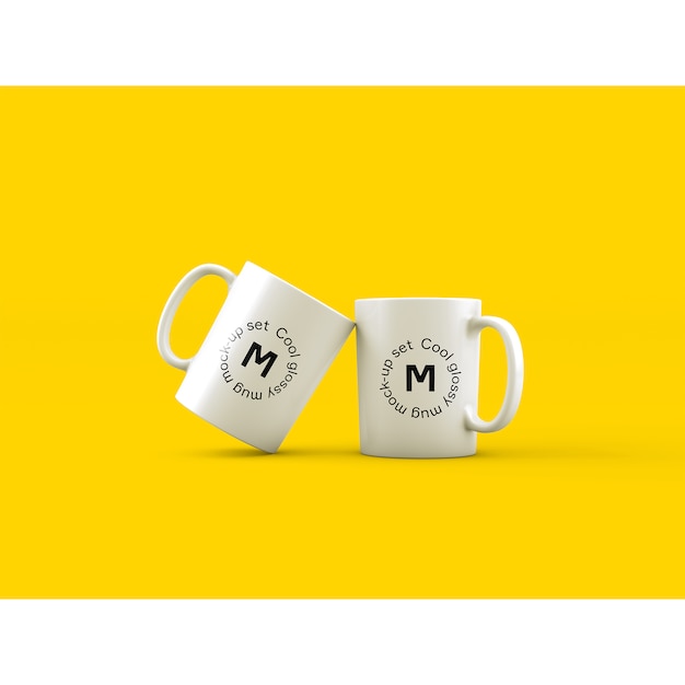 Two mugs on yellow background mock up