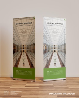 Two roll up banner mockup in interior scene