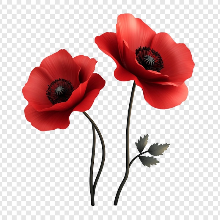 Free PSD two vibrant red poppies elegant and graceful a symbol of remembrance and beauty