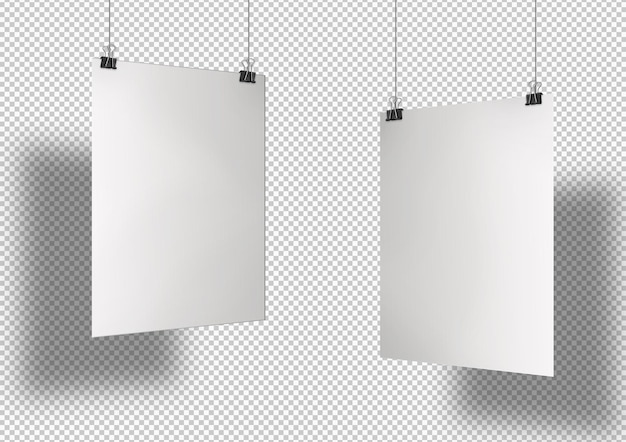 Two white posters with clips isolated