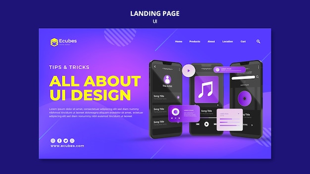 Free PSD ui design landing page template