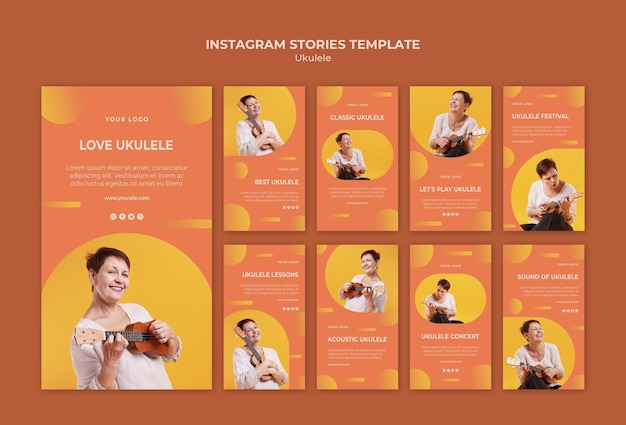 PSD gratuito modello di storie di instagram annuncio di ukulele