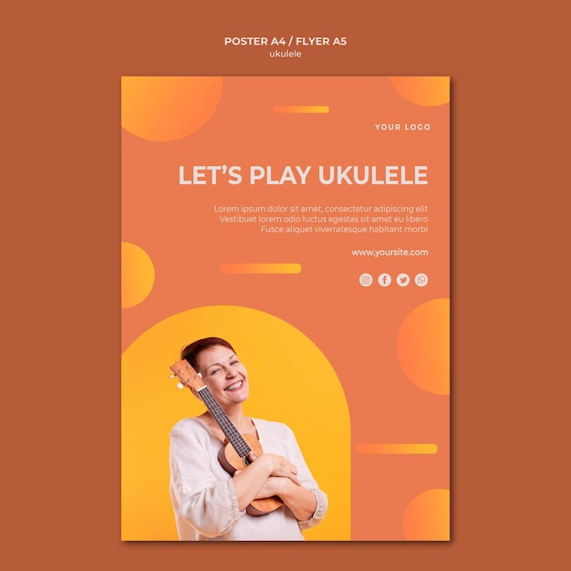 Modello di poster pubblicitario di ukulele