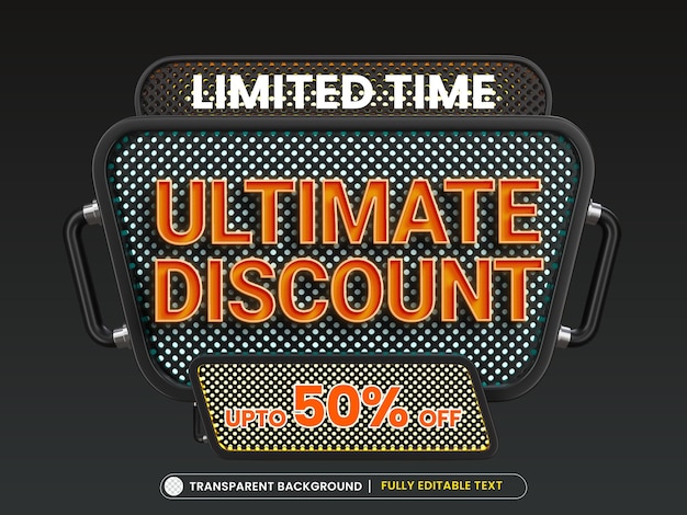 Free PSD ultimate discount editable text style effect with promotion sale theme