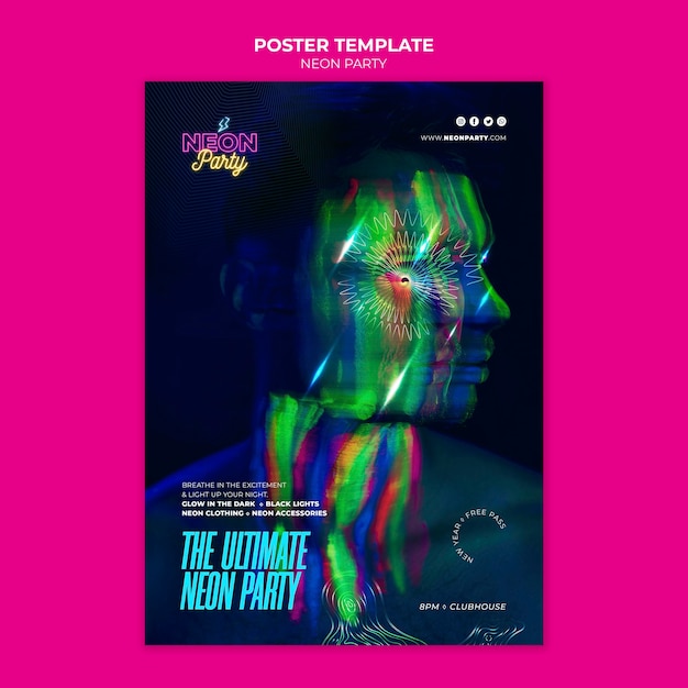 Free PSD the ultimate neon night party poster template