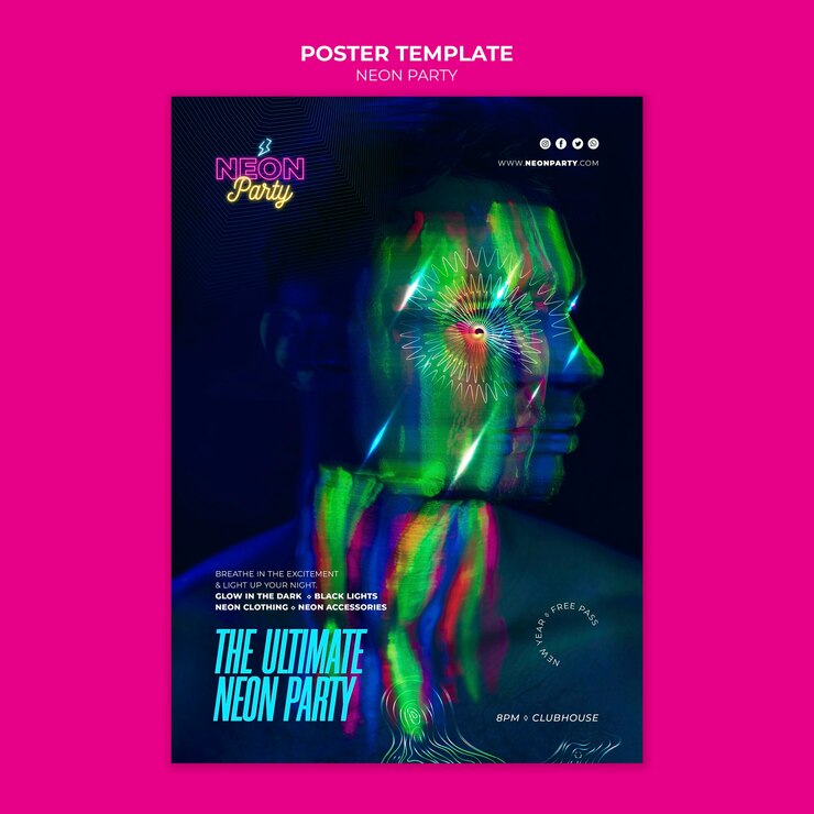 Free PSD the ultimate neon night party poster template