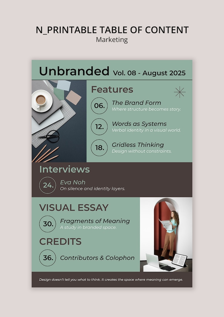 Free PSD unbranded magazine table of contents template