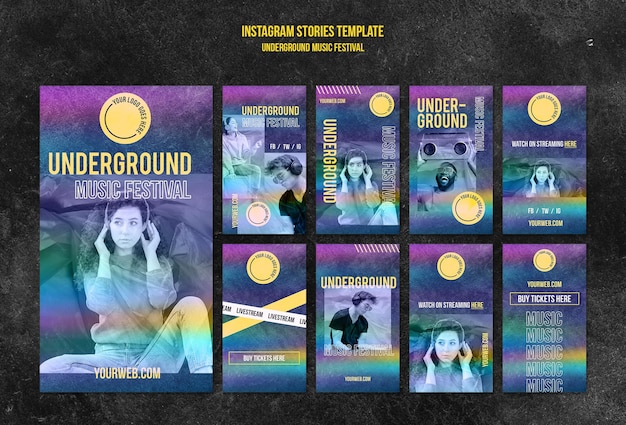 Free PSD underground music festival instagram stories