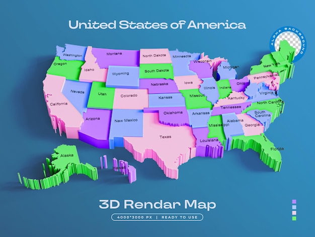 united states of america map isolated 3d render illustration