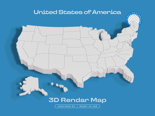 PSD gratuito stati uniti d'america mappa isolata illustrazione di rendering 3d