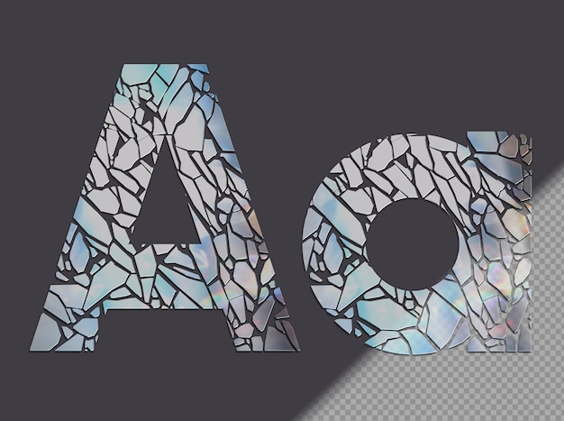 Free PSD a in upper and lower case made of glass shards