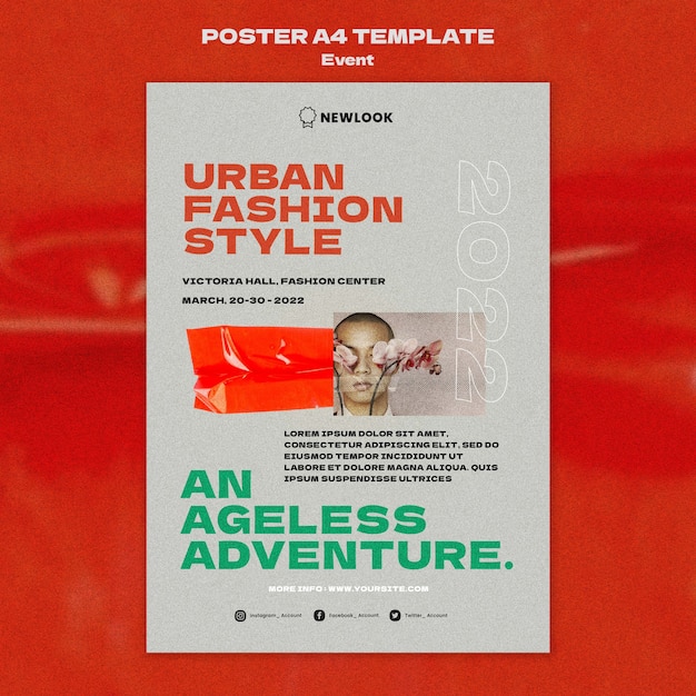 Бесплатный PSD Шаблон плаката в стиле городской моды