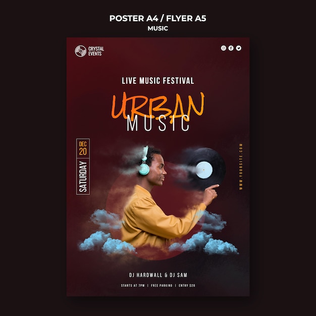 PSD gratuito modello di poster di musica urbana