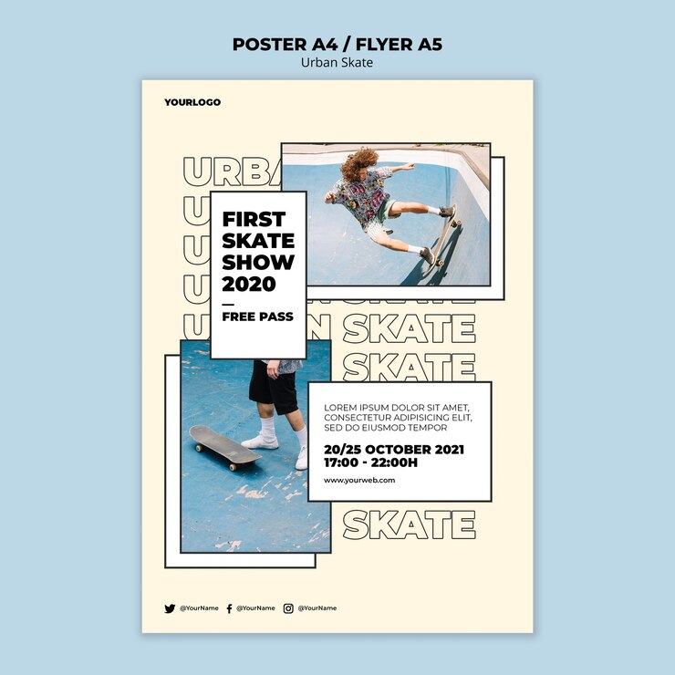無料PSD アーバンスケートコンセプトポスターテンプレート