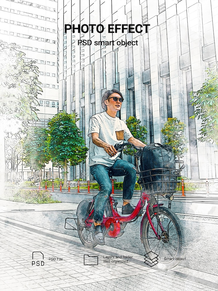 無料PSD 都市スケッチ写真効果