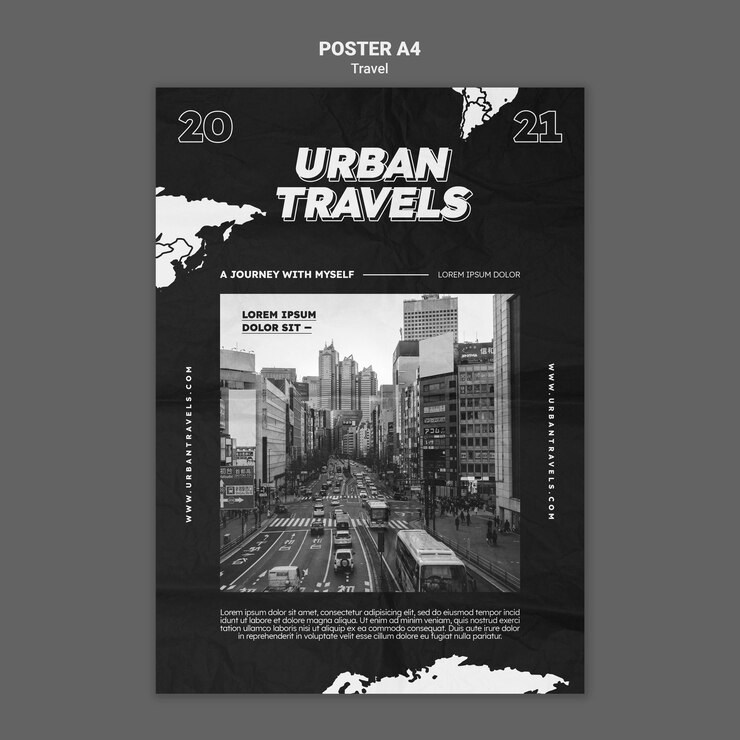 Free PSD urban travels poster template design