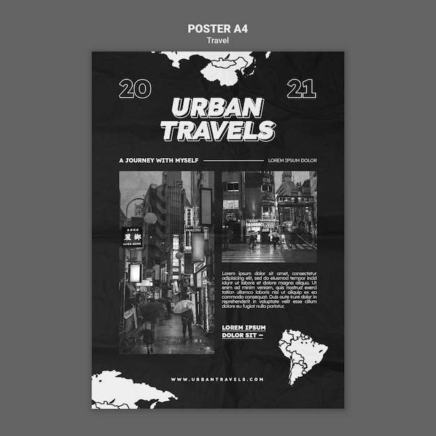 PSD gratuito disegno del modello di poster di viaggi urbani