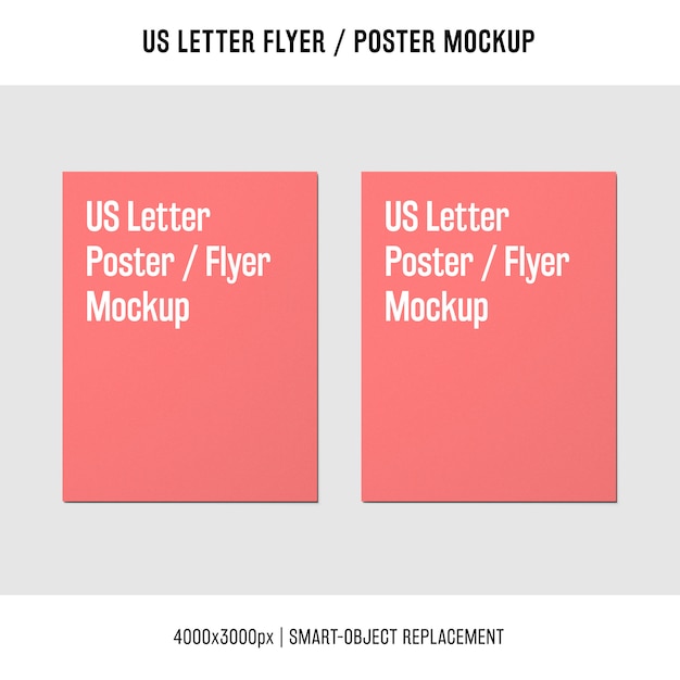Free PSD us letter flyer or poster mockup next to each other