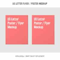 Free PSD us letter flyer or poster mockup next to each other