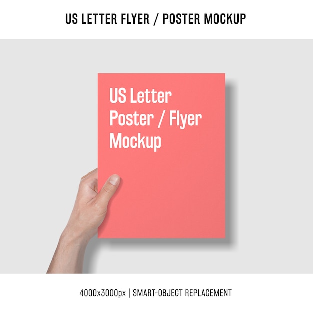 Us letter flyer or poster mockup with hand holding it