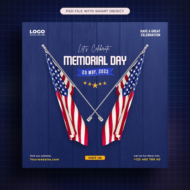 Free PSD usa memorial day 3d social media post template