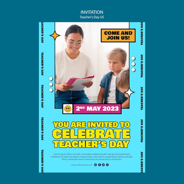 Free PSD usa teacher's day  invitation template