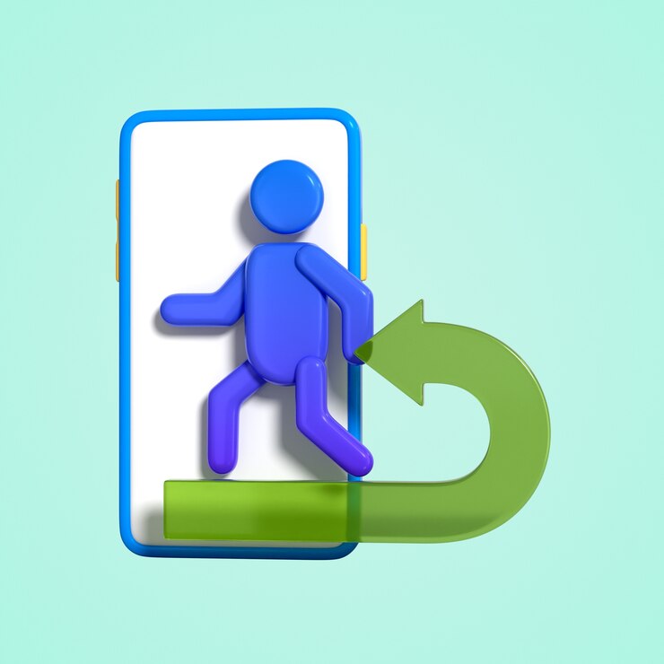 무료 PSD user entering a mobile app with an arrow