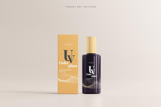 Uv glass cosmetic bottle and box mockup