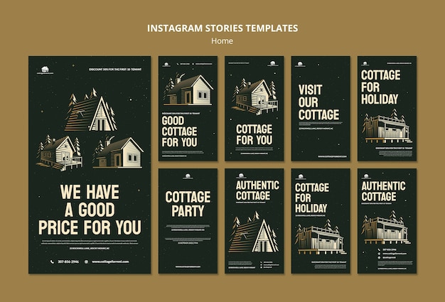 PSD gratuito collezione di storie di instagram in affitto per case per le vacanze