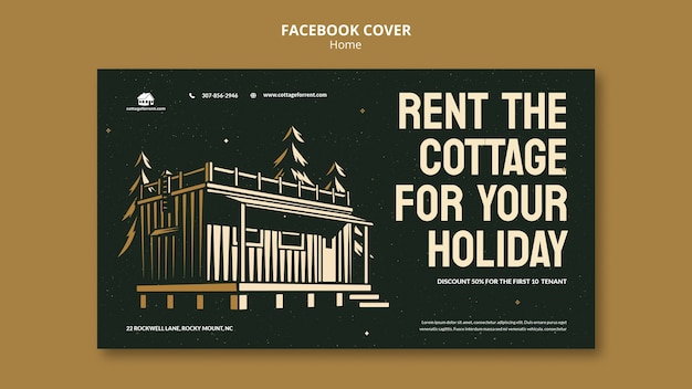 Vacation cottage rent social media cover template