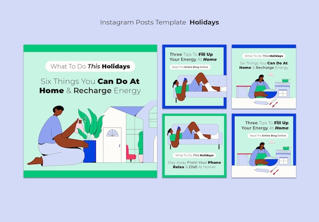 Collezione di post di instagram per le vacanze da casa