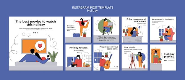 Collezione di post di instagram per le vacanze da casa