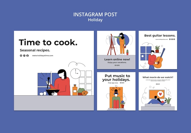 PSD gratuito collezione di post di instagram per le vacanze da casa