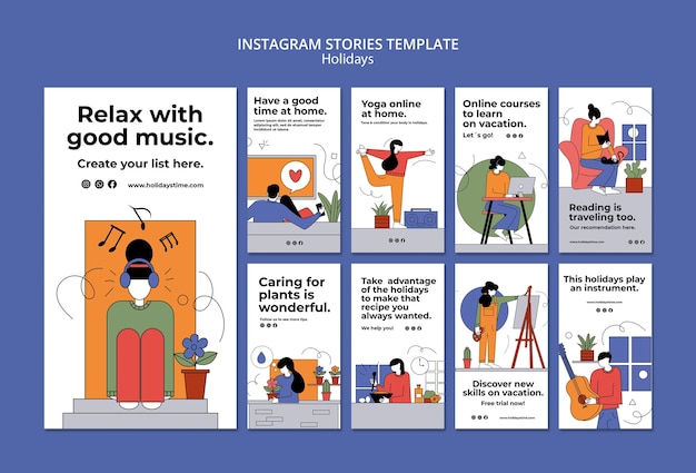 Collezione di storie di instagram per le vacanze da casa