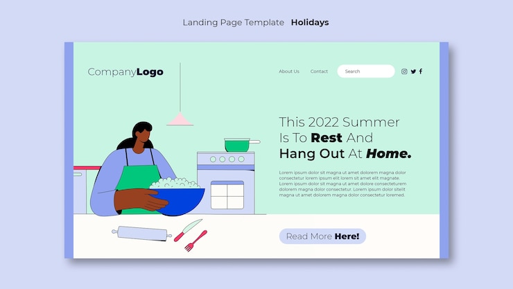 Free PSD vacation from home landing page template